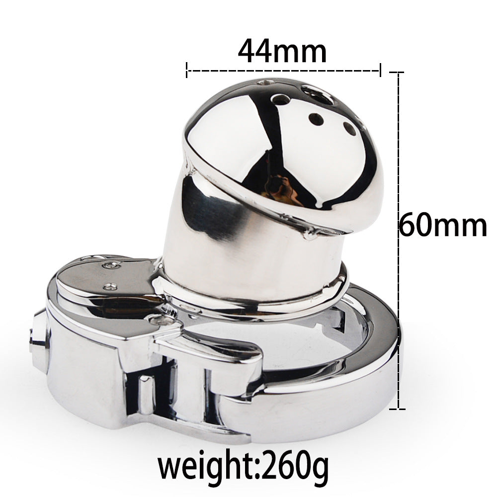 Mushroom Head Metal Chastity Cage – Fully Enclosed with Internal Lock & Adjustable Ring
