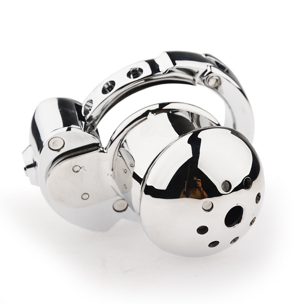 Mushroom Head Metal Chastity Cage – Fully Enclosed with Internal Lock & Adjustable Ring