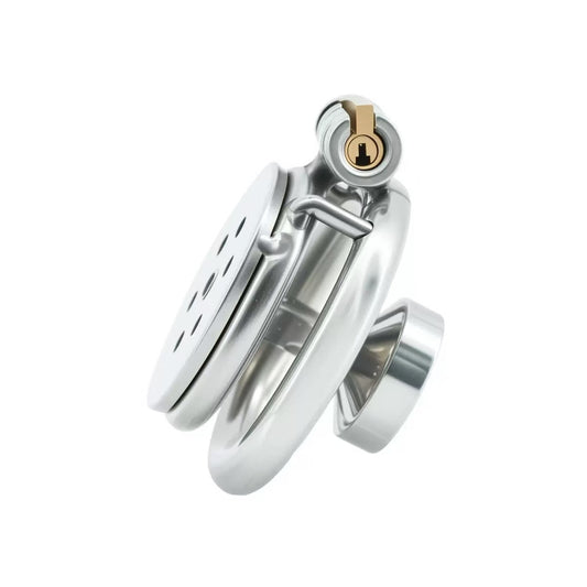 Stainless Steel Flat Plate Chastity Lock – Secure, Breathable & Polished Metal Cage for Men