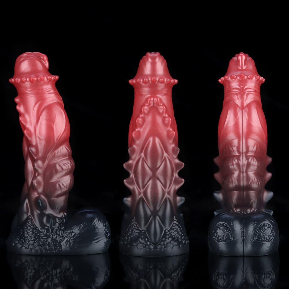 Spiny Orange Black Fantasy Knot Dildo – Textured Silicone Creature Toy with Harness-Compatible Base