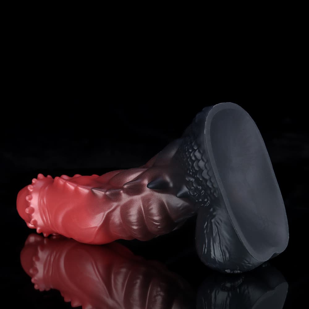 Spiny Orange Black Fantasy Knot Dildo – Textured Silicone Creature Toy with Harness-Compatible Base