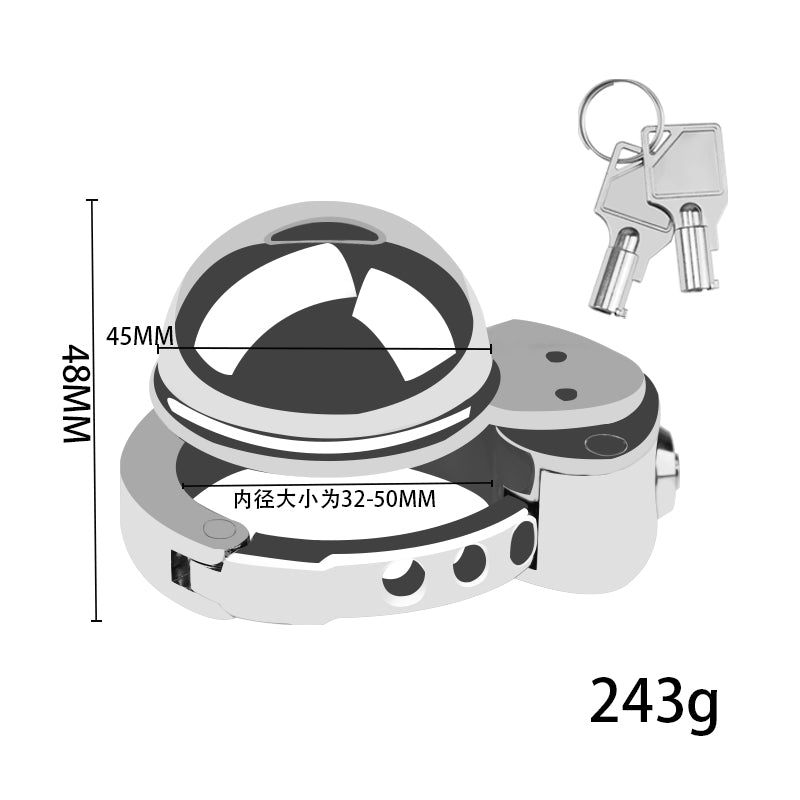 Metal Cock Chastity Cage with Invisible Button Lock –6-Size Adjustable Flat-Style Chastity Device for Men