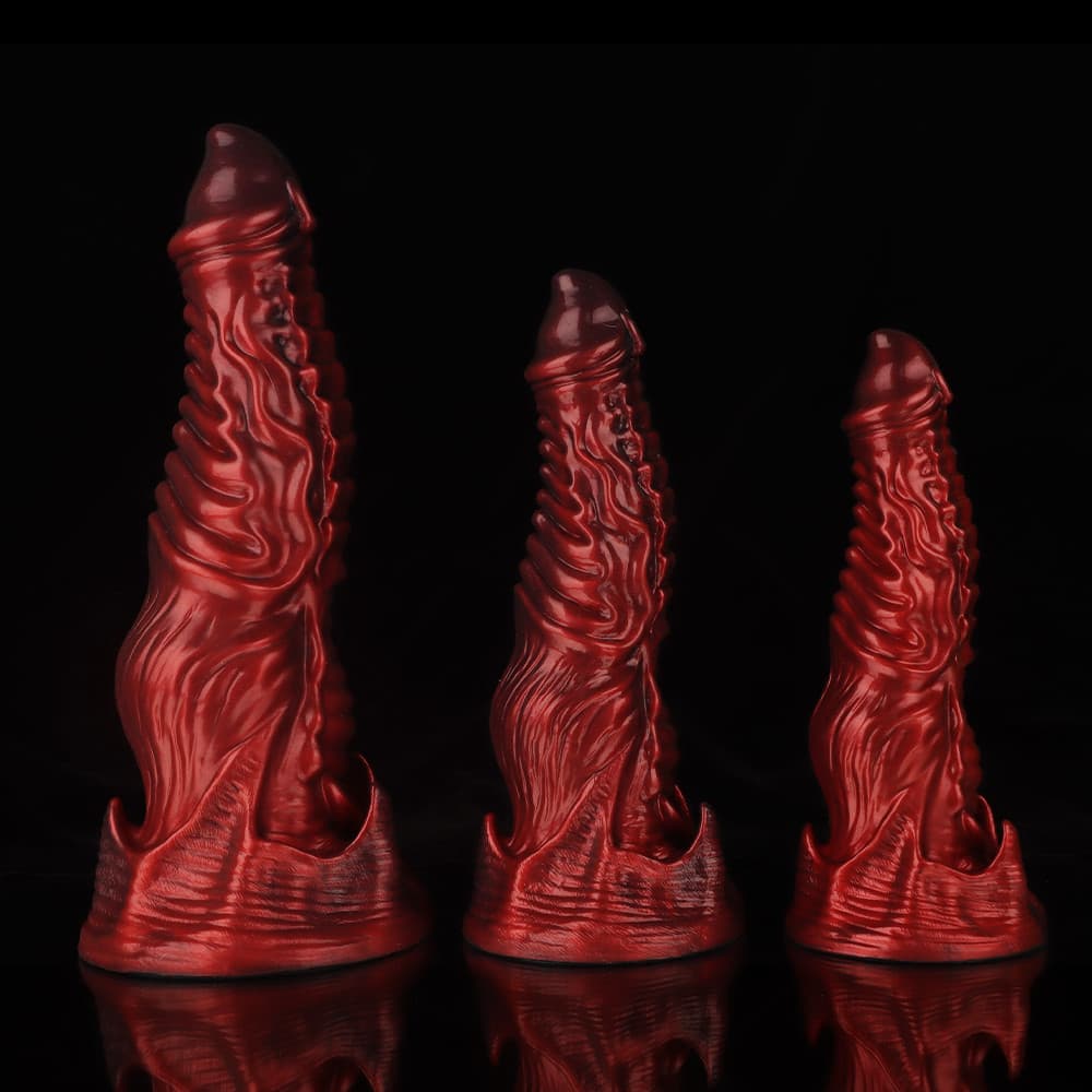 Ghostly Crimson Fantasy Dildo – Textured Spiral Silicone Toy with Weighted Base