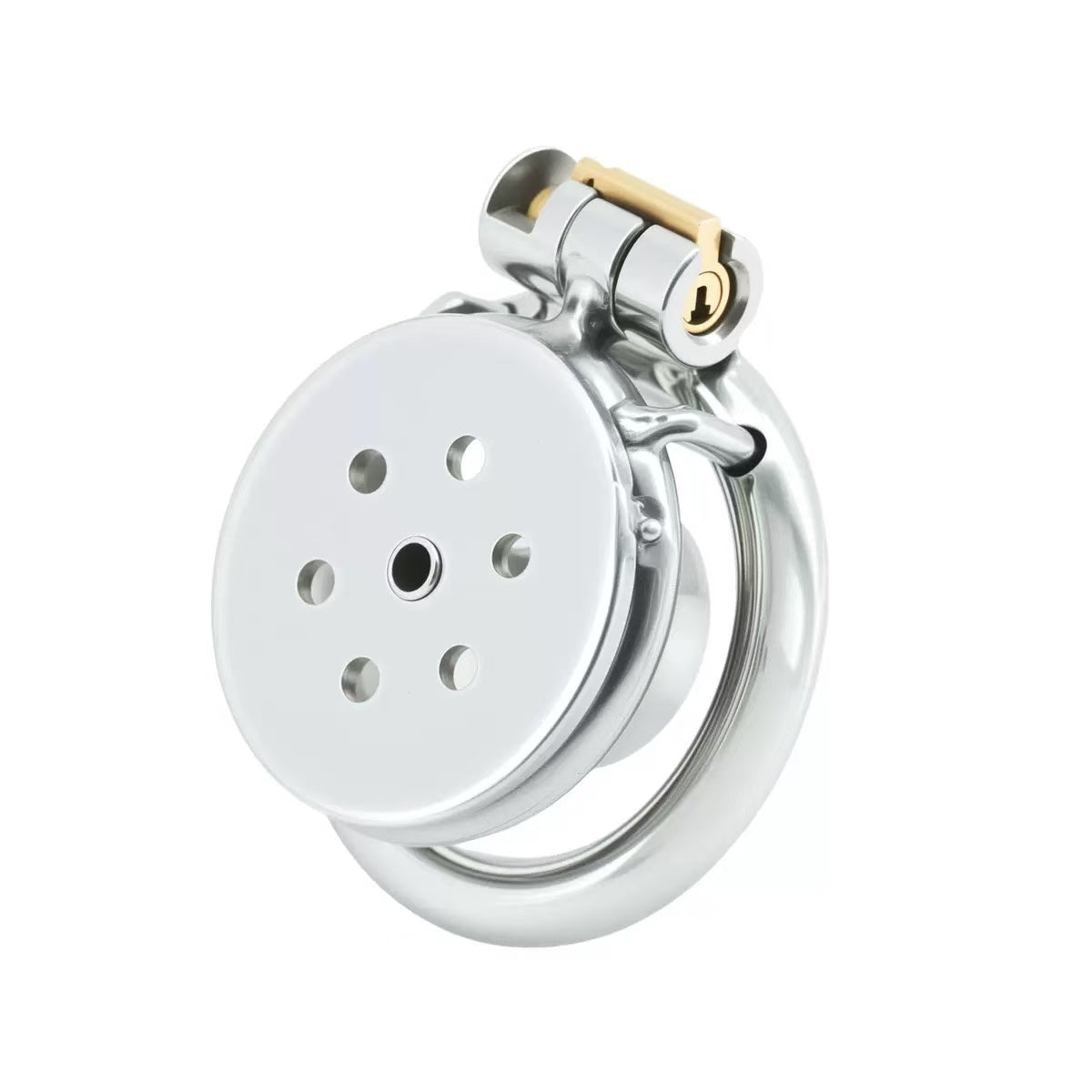 Stainless Steel Flat Plate Chastity Lock – Secure, Breathable & Polished Metal Cage for Men