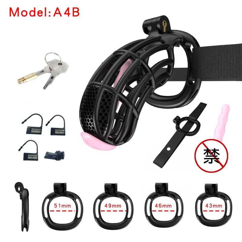 Honeycomb Obedient Chastity Cage – Lightweight Resin, 5 Ring Sizes, Built-in Lock & Strap-Designed Rings
