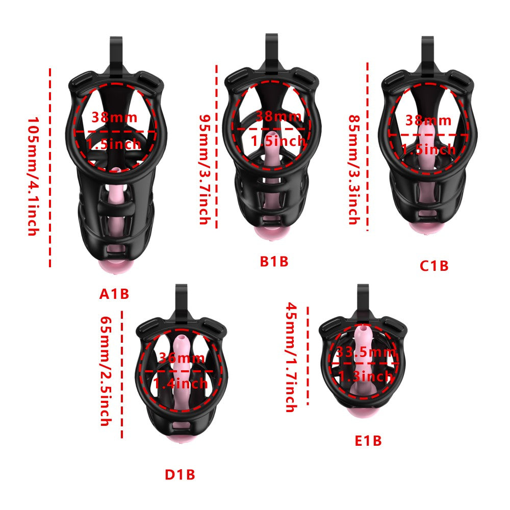 3D Printed Male Chastity Cage with Lock & 5 Rings – Resin Virginity Device with Strap for Men