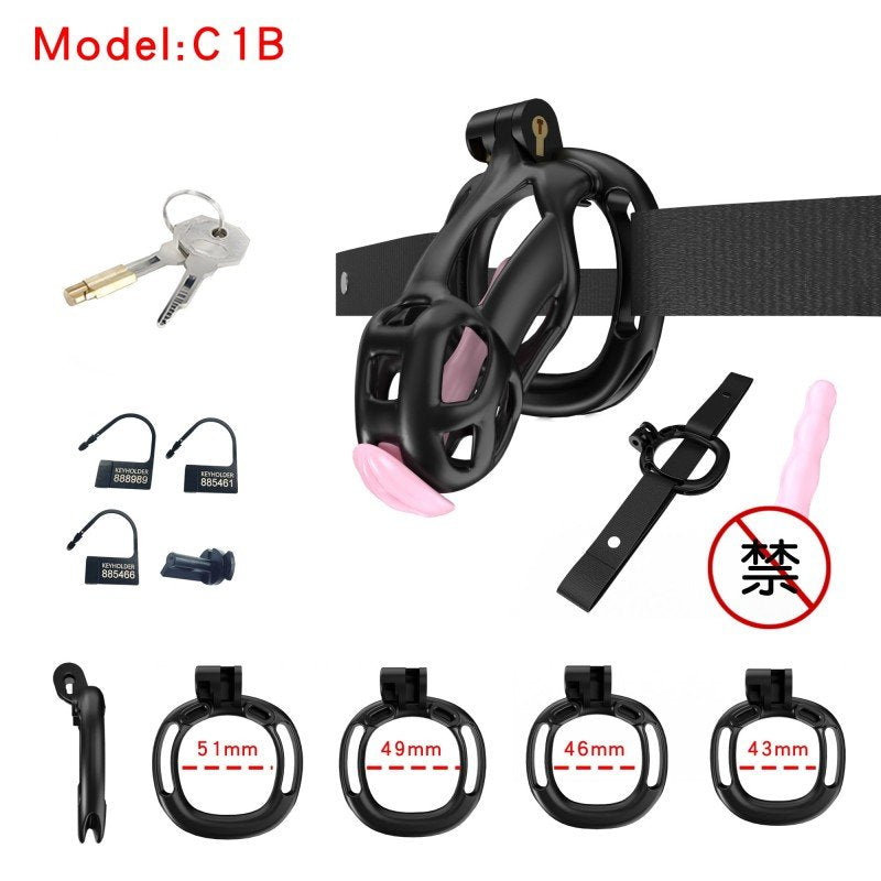Black Viper Chastity Cage – 5 Sizes Available, Wearable Base Ring Design