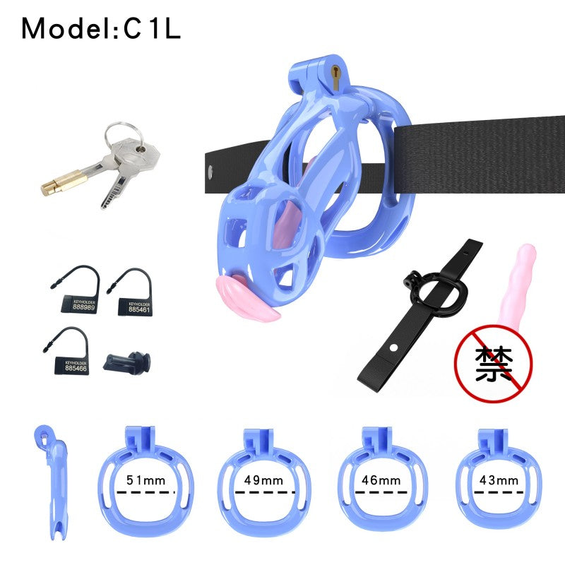Blue Viper Chastity Cage – 5 Sizes, Wearable Base Ring, Sleek Snake Design