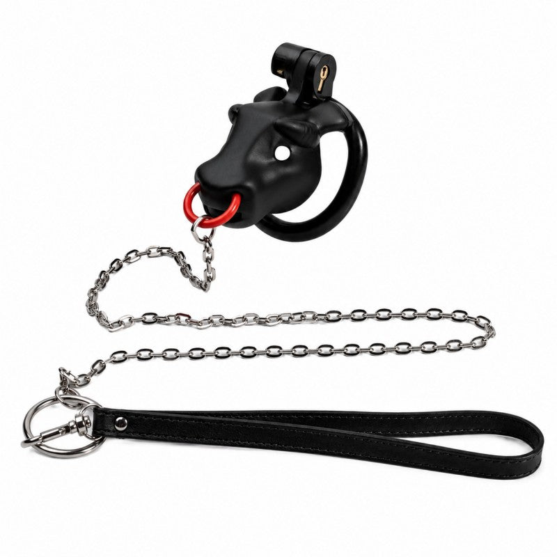 Cage de chasteté masculine Red Bull | Anneau nasal amovible et accessoire BDSM compatible laisse