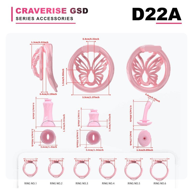 GSD D22A butterfly head cage accessory size and configuration diagram