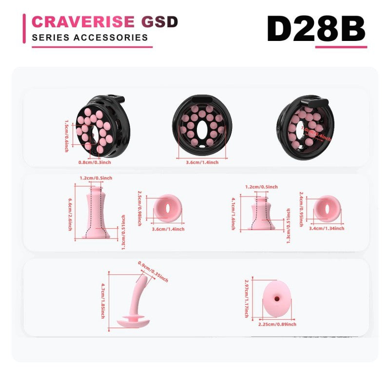 GSD D28B studded flat head cage accessory size and configuration diagram