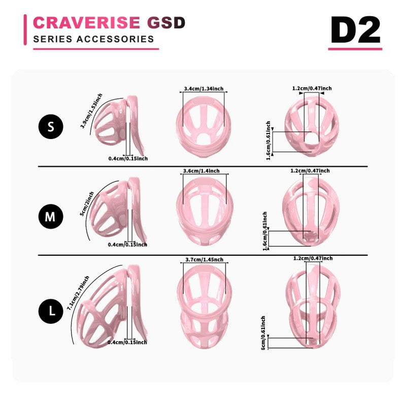 GSD D2 open-slot head cage accessory size and configuration diagram