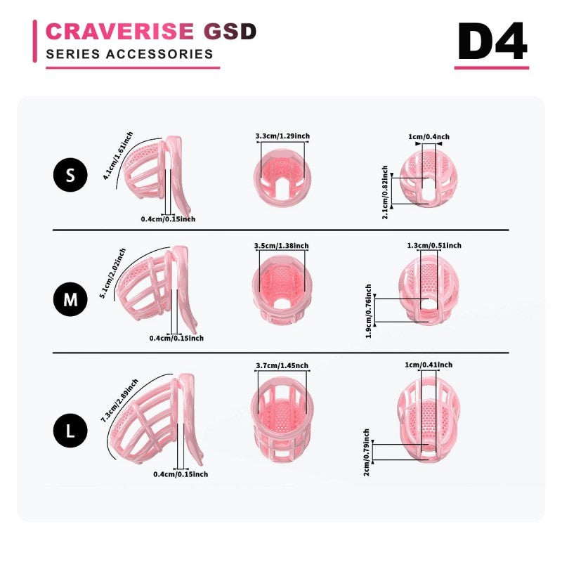 GSD D4 mesh-front head cage accessory size and configuration diagram