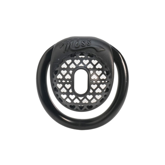 Miss Heart Lattice Ring Lock – Cute Heart Openwork Chastity Ring (Pink / Black)