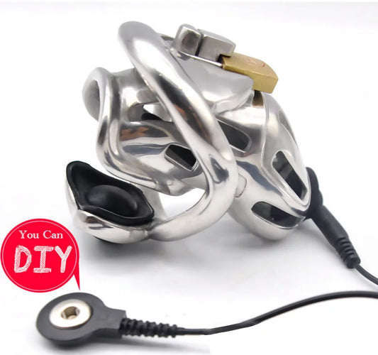 Electric Shock Male Chastity Cage 1.0 – Small Size Stainless Steel Edition
