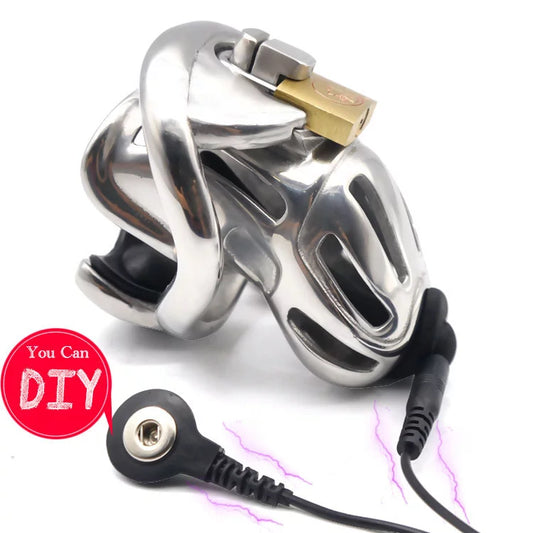 Electric Shock Male Chastity Cage 1.0 – Small Size Stainless Steel Edition