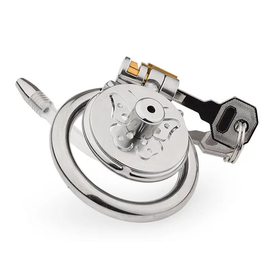 JAULA DE CASTIDAD PLANA DE METAL CON MARIPOSA