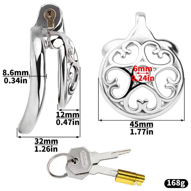 Metal Flat Chastity Cage for Men with Heart Detailing