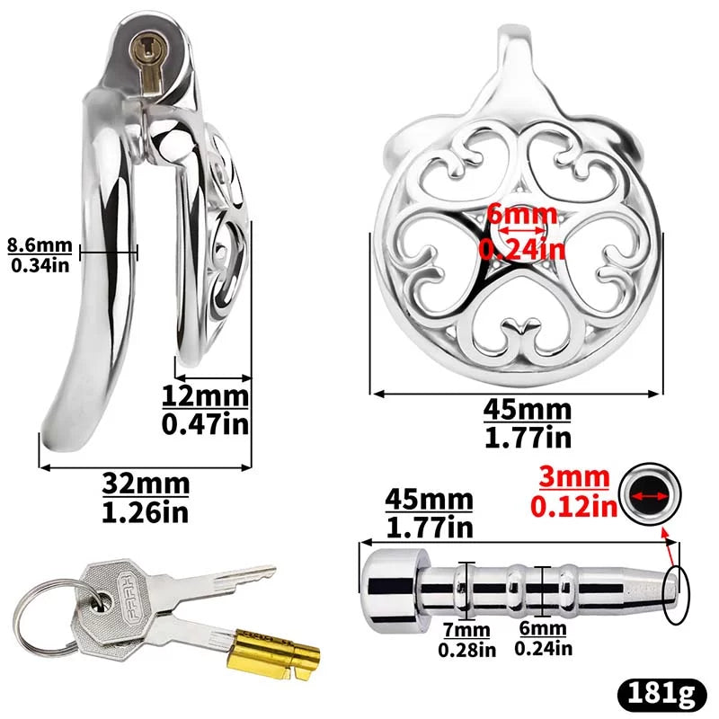 Metal Flat Chastity Cage for Men with Heart Detailing