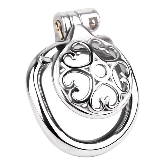 Metal Flat Chastity Cage for Men with Heart Detailing
