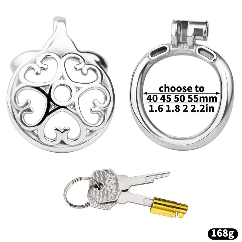 Metal Flat Chastity Cage for Men with Heart Detailing