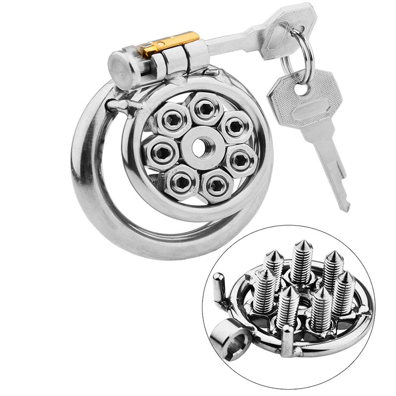 FLAT CHASTITY CAGE SPIKED METAL CATHETER