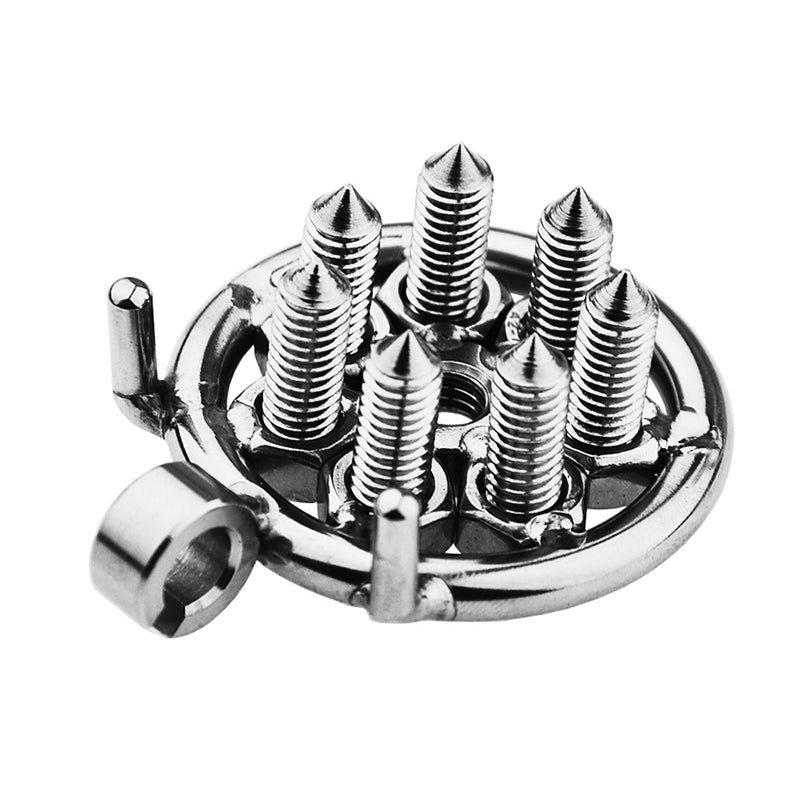 FLAT CHASTITY CAGE SPIKED METAL CATHETER