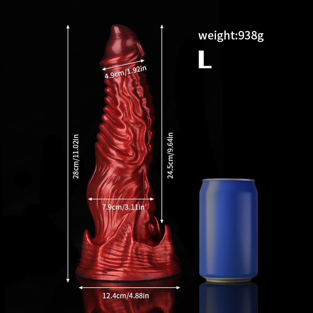 Ghostly Crimson Fantasy Dildo – Textured Spiral Silicone Toy with Weighted Base