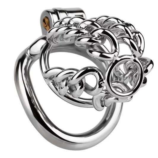 Male Chastity Metal Cock Cage with Thickened Design and Fixed Chain Lock