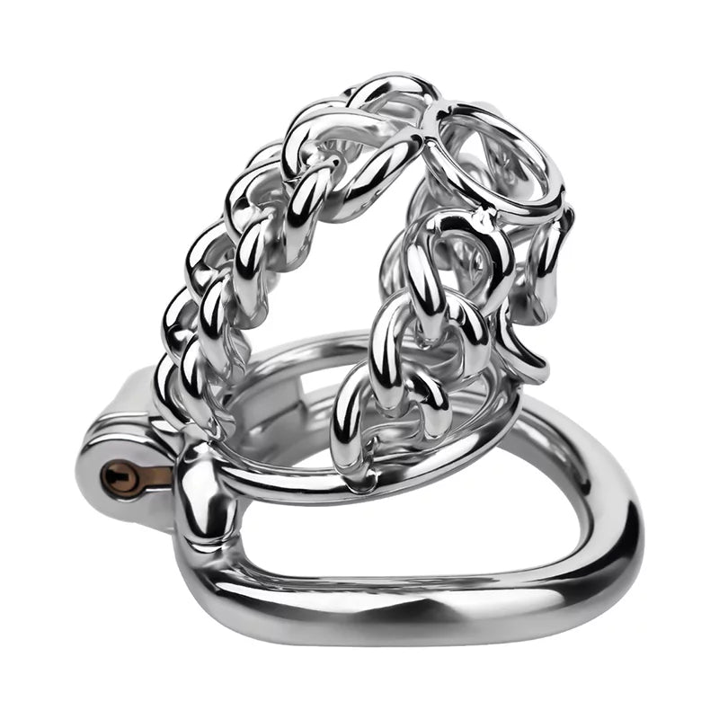 Male Chastity Metal Cock Cage with Thickened Design and Fixed Chain Lock