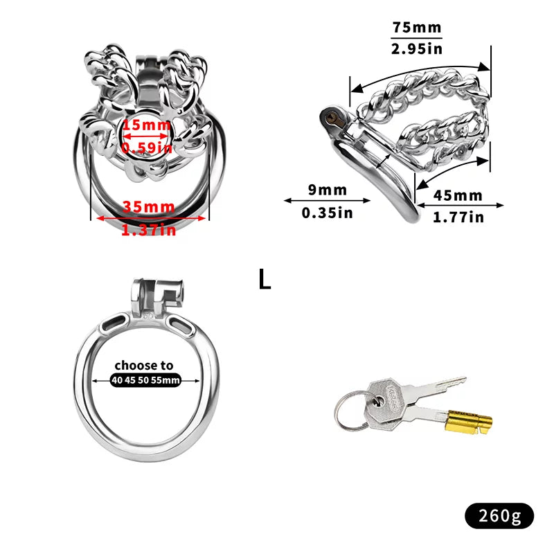 Male Chastity Metal Cock Cage with Thickened Design and Fixed Chain Lock