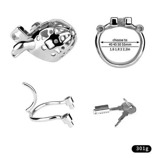 Metal Chastity Cage with Dual-Mode PA Ring – Removable Design for Two Unique Sensations