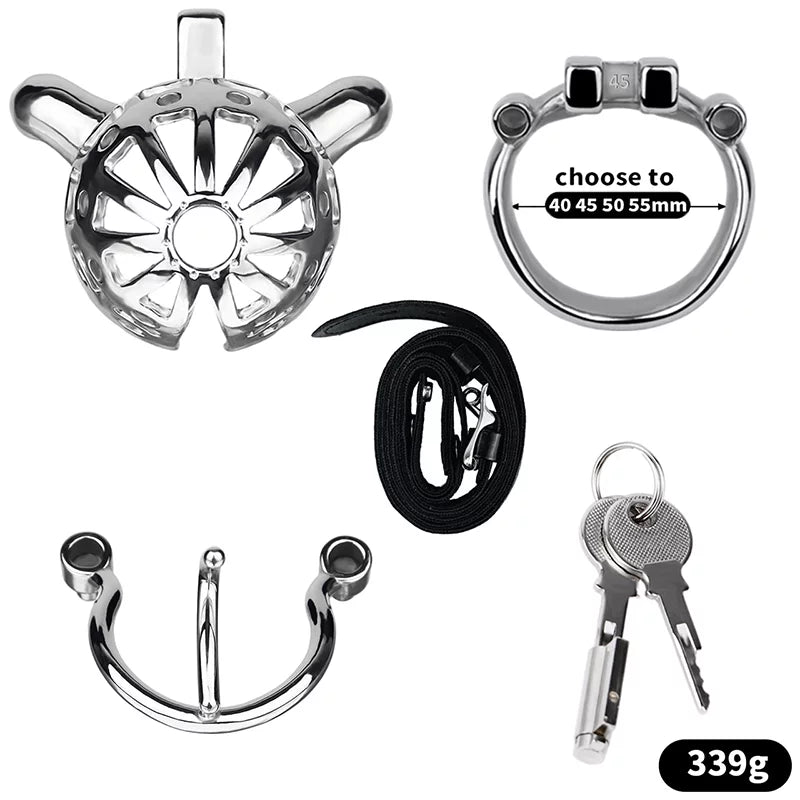 Metal Chastity Cage with Dual-Mode PA Ring – Removable Design for Two Unique Sensations