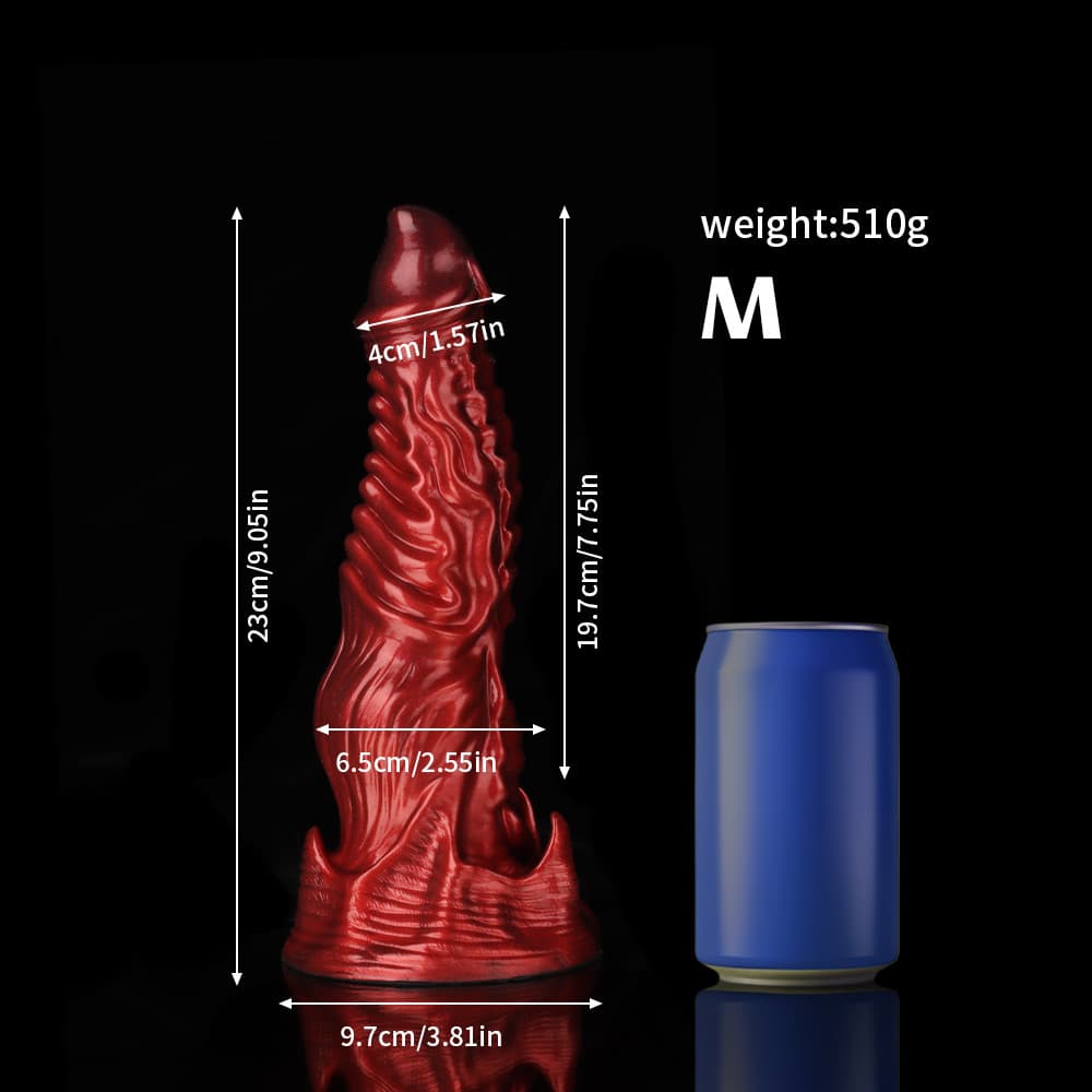 Ghostly Crimson Fantasy Dildo – Textured Spiral Silicone Toy with Weighted Base