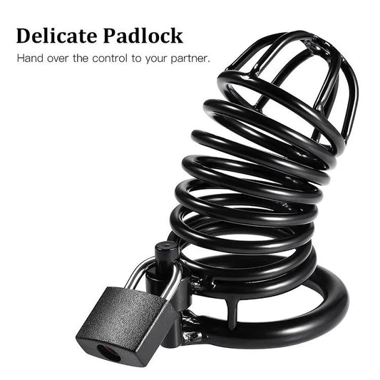 Dark Knight Chastity Cage | Metal Black Cock Cage with 3 Adjustable Rings for BDSM & Control Play