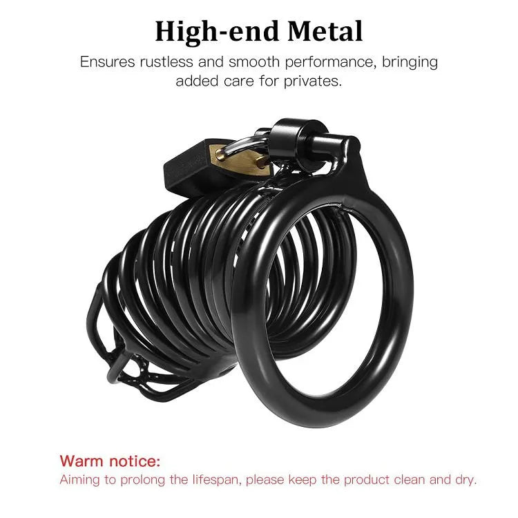 Jaula de castidad Dark Knight | Jaula de metal negra para pene con 3 anillos ajustables para BDSM y juegos de control