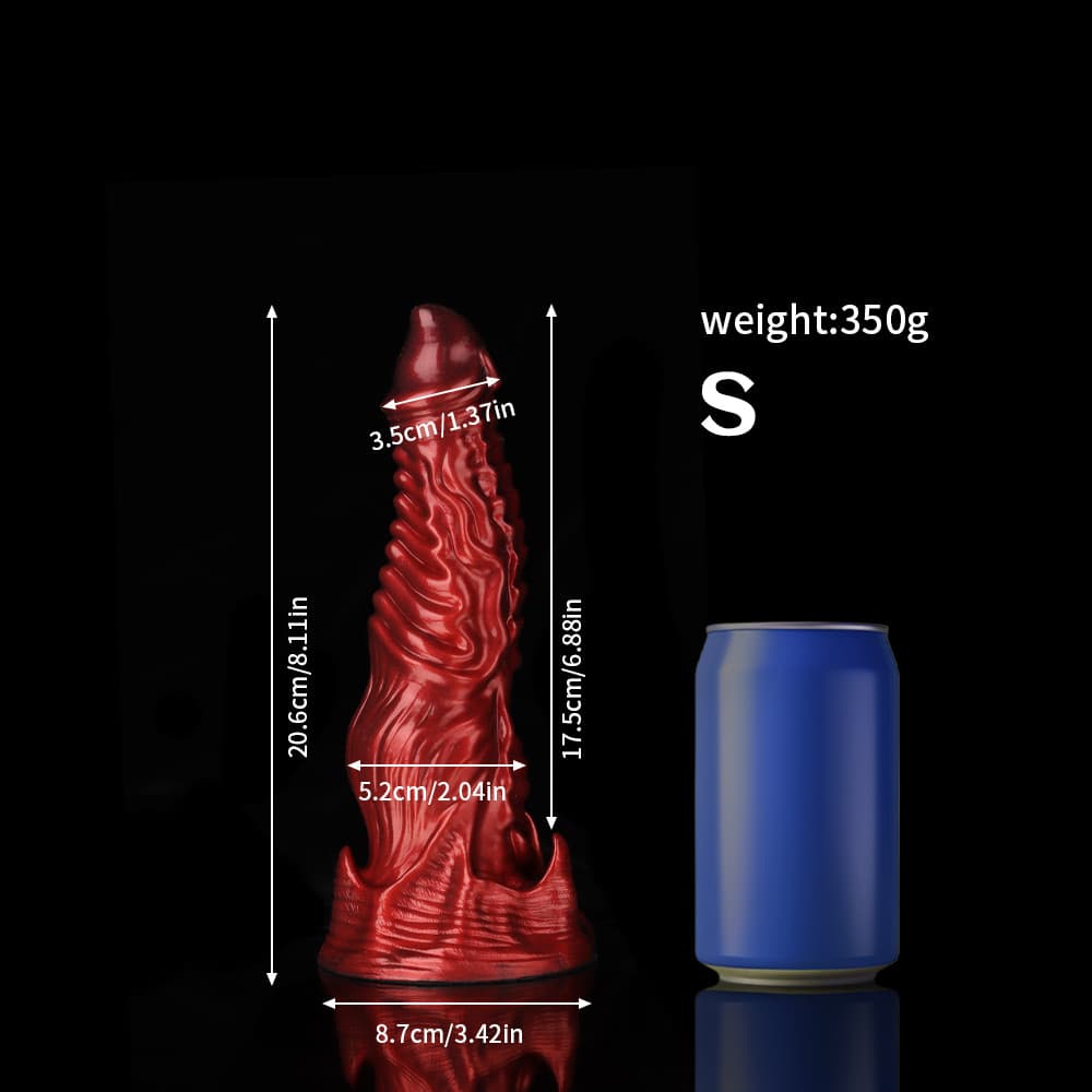 Ghostly Crimson Fantasy Dildo – Textured Spiral Silicone Toy with Weighted Base