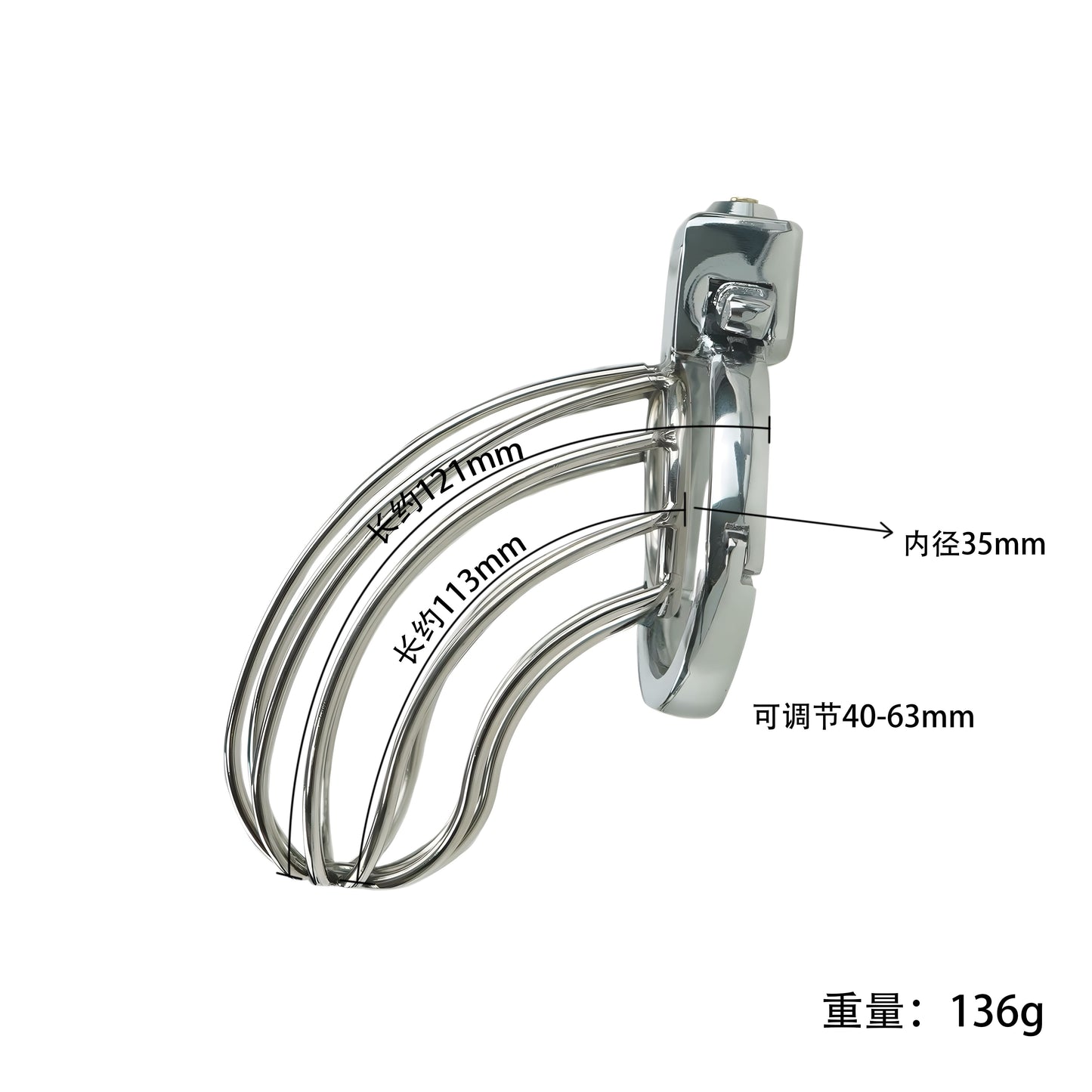 Lightweight Metal Chastity Cage – Steel Cage Front, 40–63mm Adjustable Alloy Ring, Built-in Lock