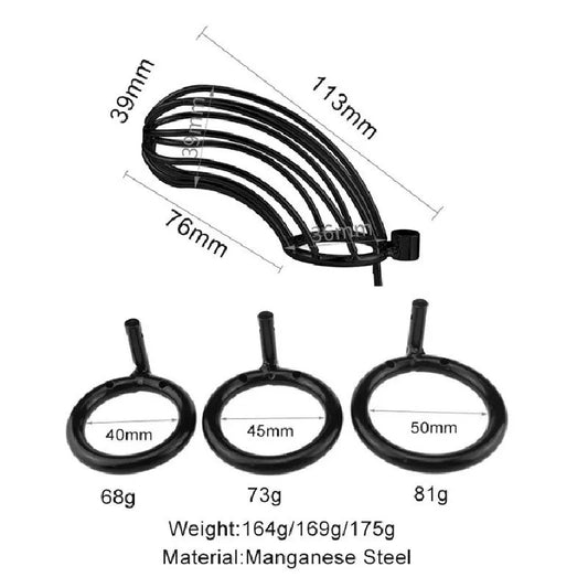 Eyes On Her Prize Cock Cage | Long Metal Chastity Device with 3 Rings & Padlock for BDSM Control