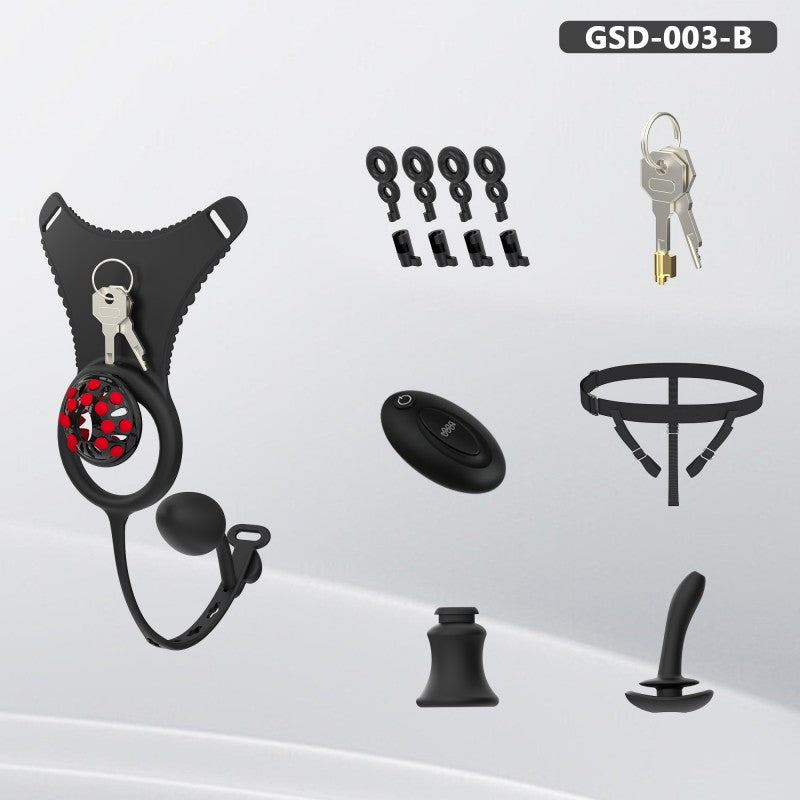 Silicone Chastity Thong Set with Vibrating Plug & Soft Spike Cage