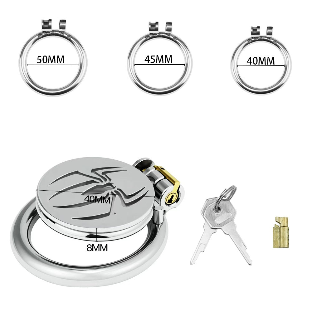 Spider Emblem Metal Chastity Cage – Spiderman-Inspired Flat Design Lock