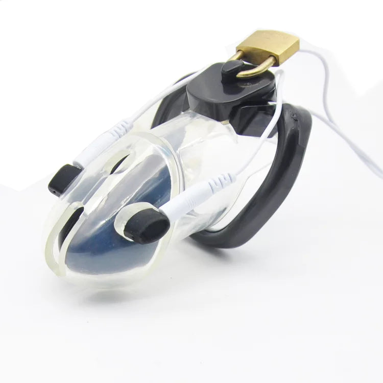 Electric Shock Chastity Cage for Men – Black Plastic, No Power Adapter