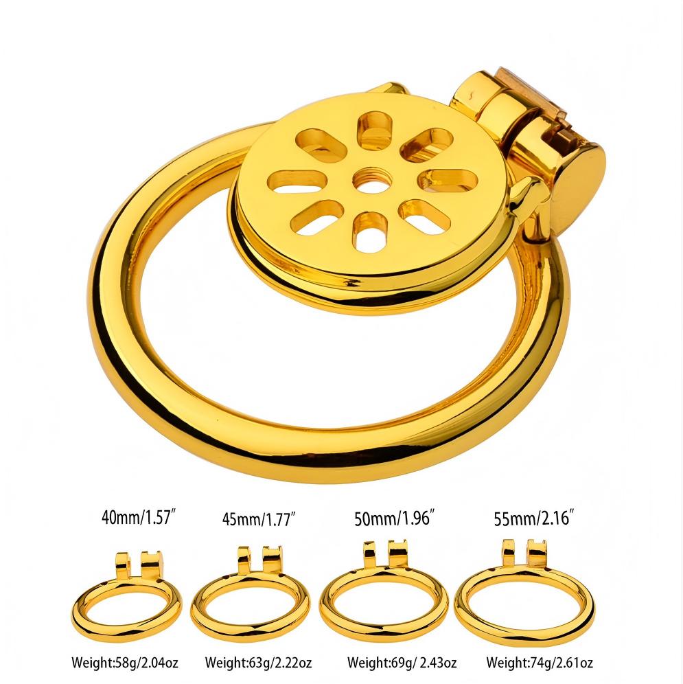 Golden Stainless Steel Flat Chastity Cage for Men – Secure & Durable Lock Device