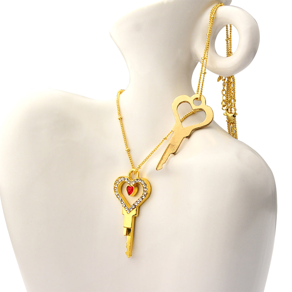 Colgante de llave de castidad en forma de corazón con diamantes de imitación: collar con llave de candado para llevar puesto