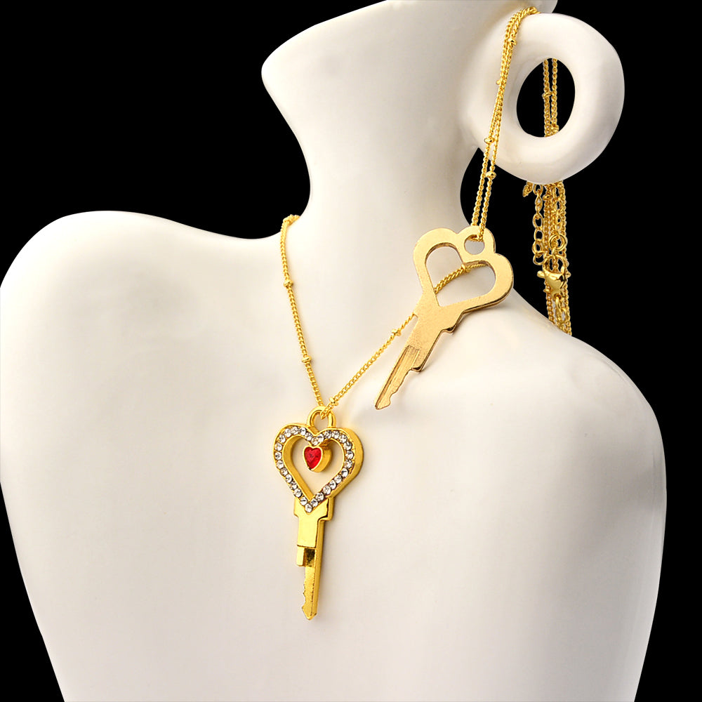 Colgante de llave de castidad en forma de corazón con diamantes de imitación: collar con llave de candado para llevar puesto
