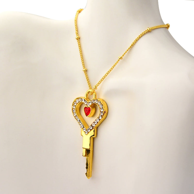 Colgante de llave de castidad en forma de corazón con diamantes de imitación: collar con llave de candado para llevar puesto