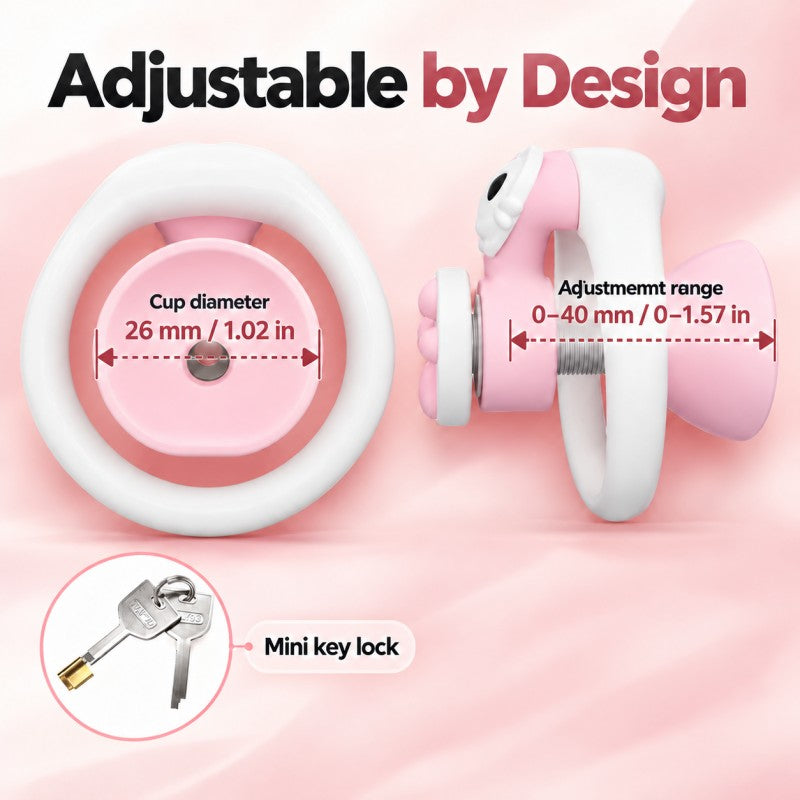 Kitty Twist Adjustable Inverted Chastity Cage – Pink & White