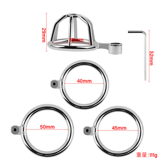 Silent Lock Stainless Steel Chastity Cage with 1-Way Belt and 3 Size Rings- Adult Sex Toy for Bondage