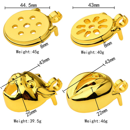Golden Stainless Steel Flat Chastity Cage for Men – Secure & Durable Lock Device