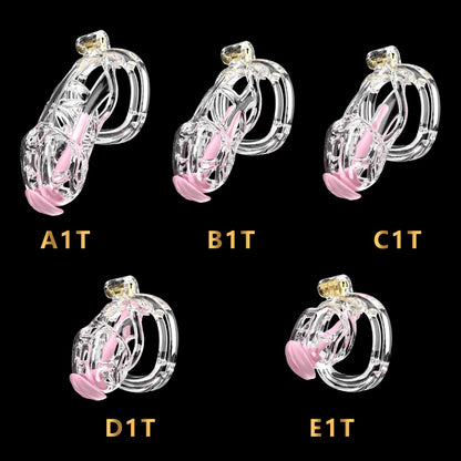 3D Printed Male Chastity Cage with Lock & 5 Rings – Resin Virginity Device with Strap for Men